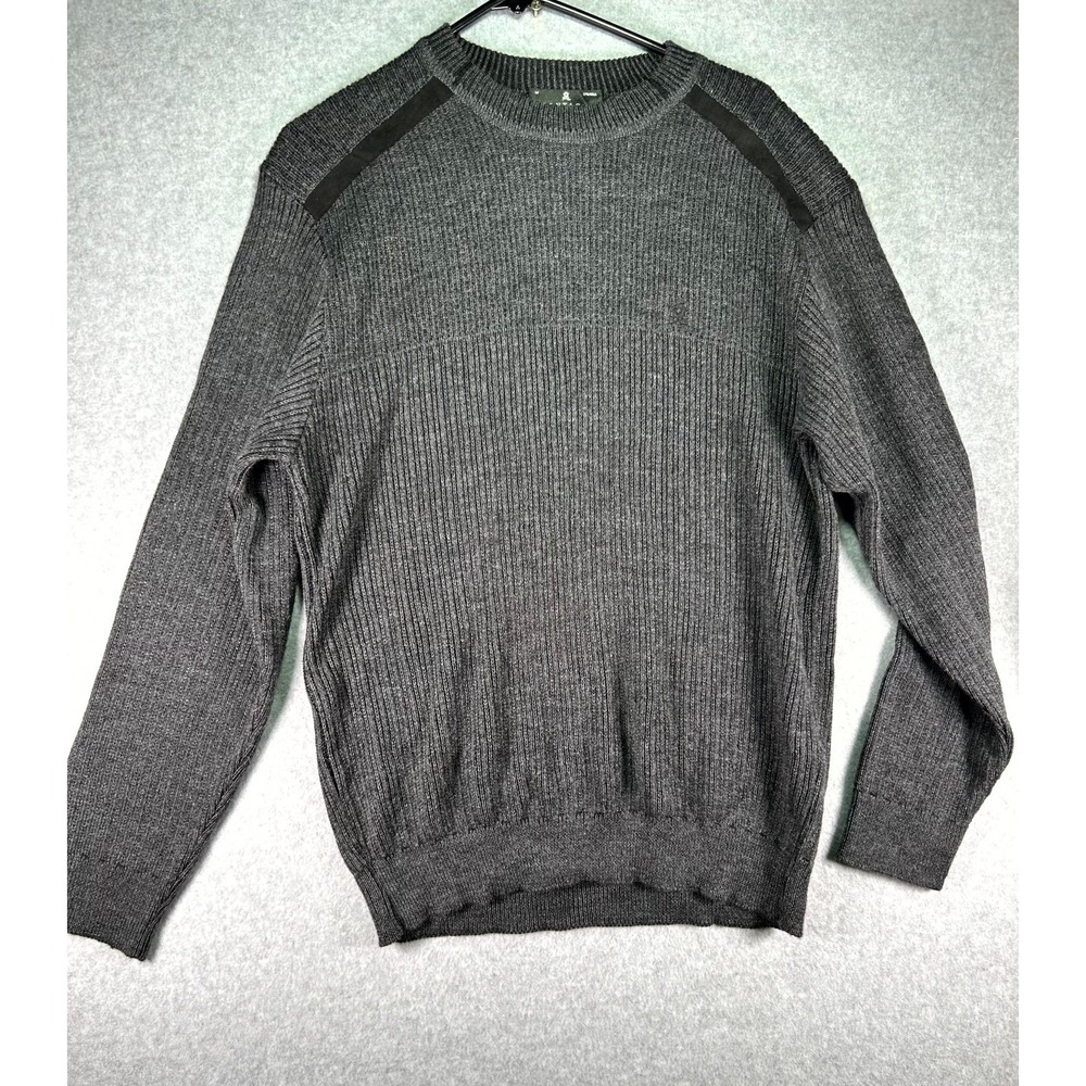 Montagut Sweater Men's M Gray Ribbed Tight Knit Raglan Sleeve Crew Neck Pullover